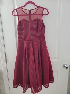 Gracia Sleeveless Burgundy Midi Dress with Sheer Yoke